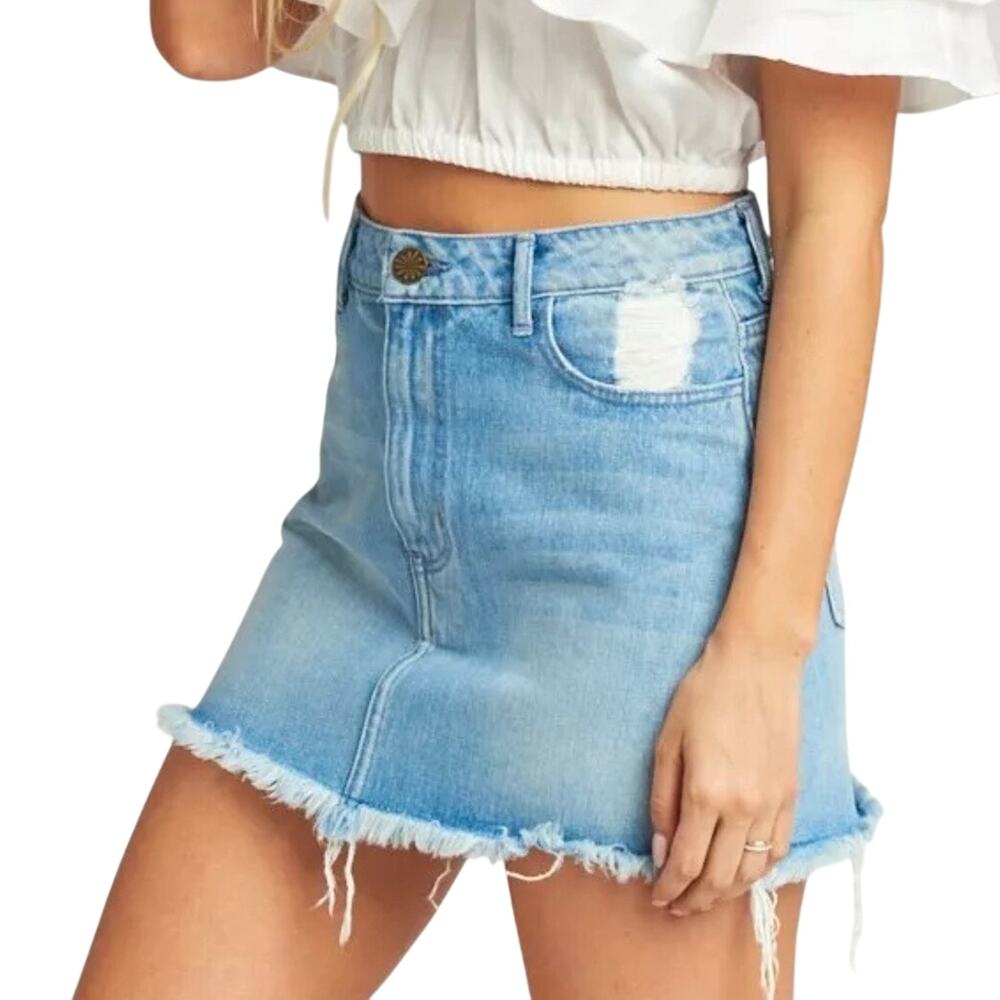 SMYM Show Me Your Mumu Y2K Atlanta Denim Mini Skirt Distressed A-Line Brook 25